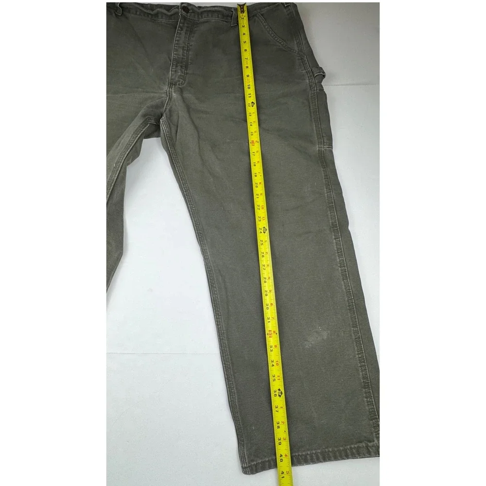Carhartt Carpenter Pants 42x30 Cotton Canvas Workwear Durable Faded Olive Green